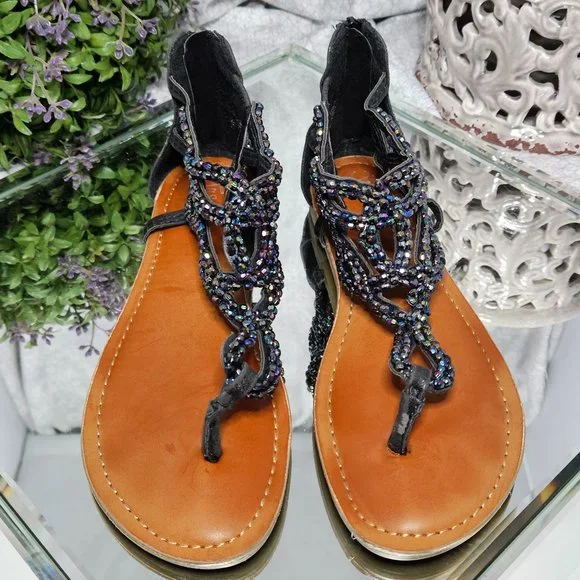 Justice Black Sequin Sandals - Picture 2 of 11